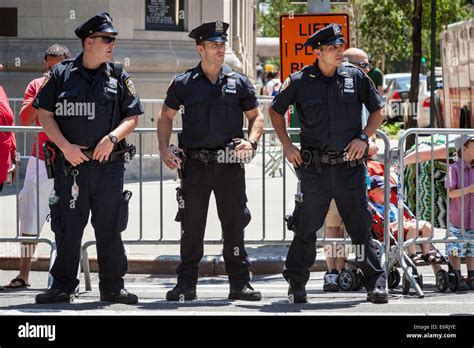 Three New York Police Department Policemen Nypd Manhattan New York