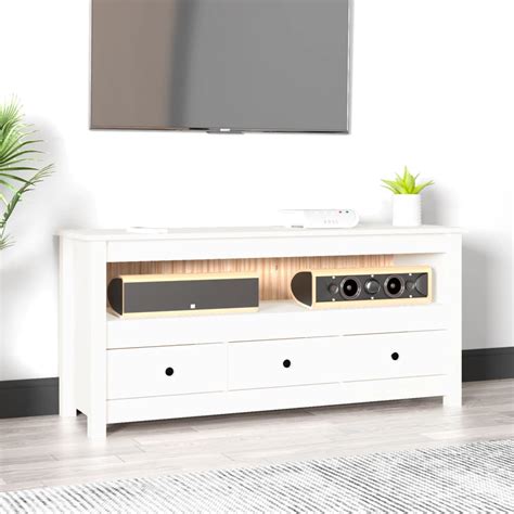 Rho Meubles Meuble Tv Blanc X X Cm Bois De Pin Massif