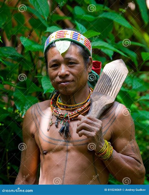 Portrait Of A Man Mentawai Tribe Close Up Editorial Stock Image