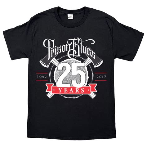 T Shirt Black W White And Scarlet Red 25th Anniversary Logo