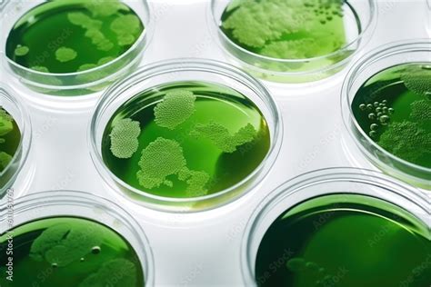 Algae Microalgae In Petri Dishes Research In Laboratories