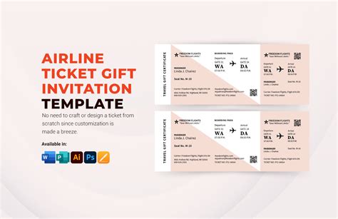 Wedding Invitation Airline Ticket Template in Illustrator, Pages ...