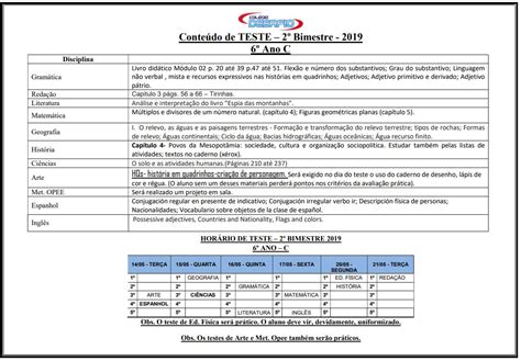 Cronogramas E Hor Rios De Testes Ao Bimestre Col Gio Desafio