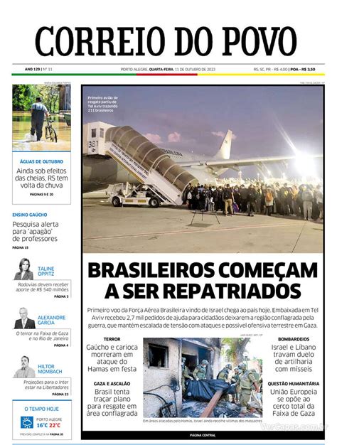 Capa Correio do Povo Edição Quarta 11 de Outubro de 2023