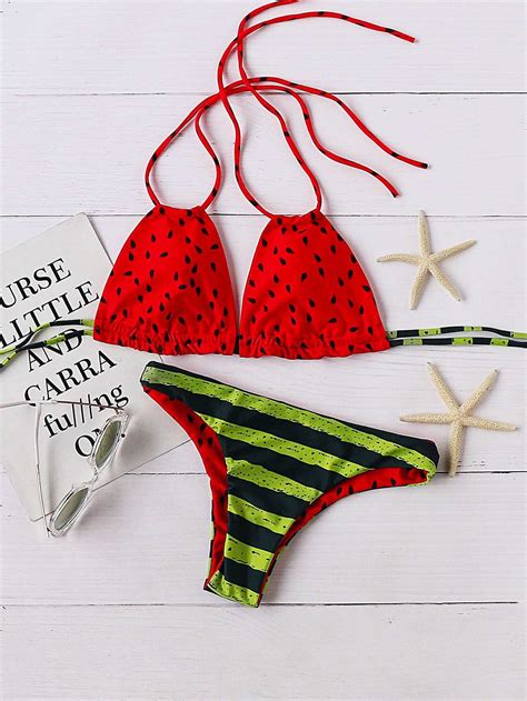 Watermelon Print Double Strappy Bikini Set Shein Sheinside