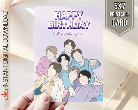 Bts Birthday Card Bts Card Bts Printable Card Bts Digital Etsy