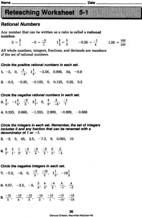 Free Printable Rational Number Worksheets