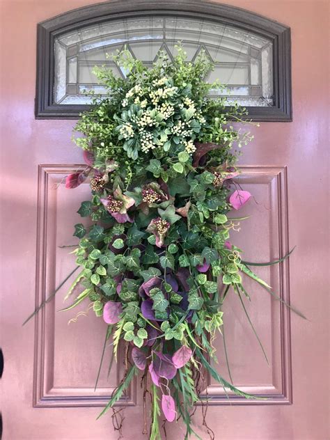 Spring Greenery Door Swag Front Door Swag Wreath Vertical Etsy