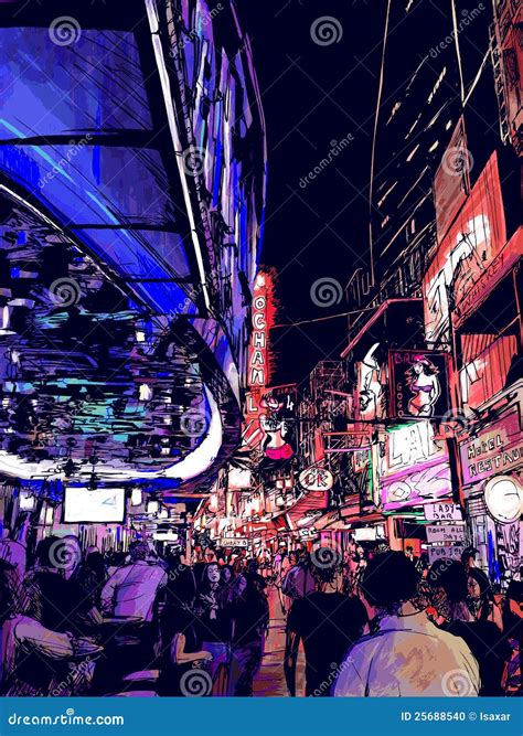 Nightlife in a Street of Bangkok in Thailand Stock Vector