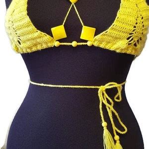 Hot Sexy Bikini Set Crochet Triangle Swim Suit See Through Etsy