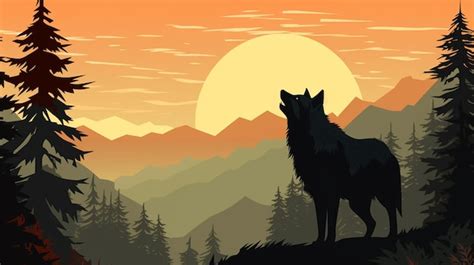 Silueta De Un Lobo En El Bosque Ilustraci N D Foto Premium