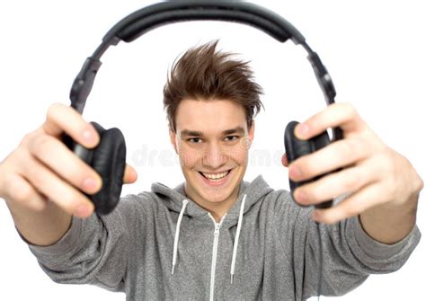 Young Man Holding Headphones Stock Image Image Of Headphones Casual