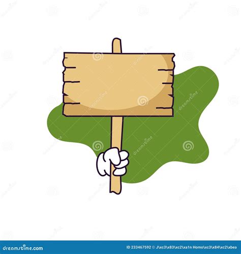 Cartoon Hand Holding A Wooden Sign Vector Illustration Isolated On