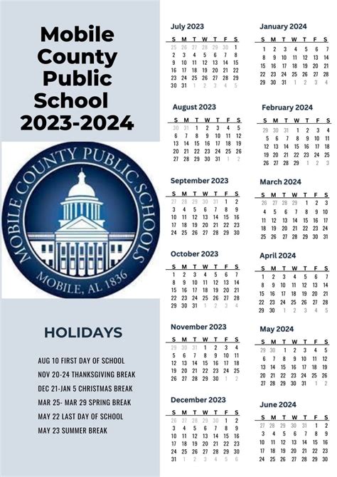 Mobile County Public Schools Calendar with Holidays 2023-2024