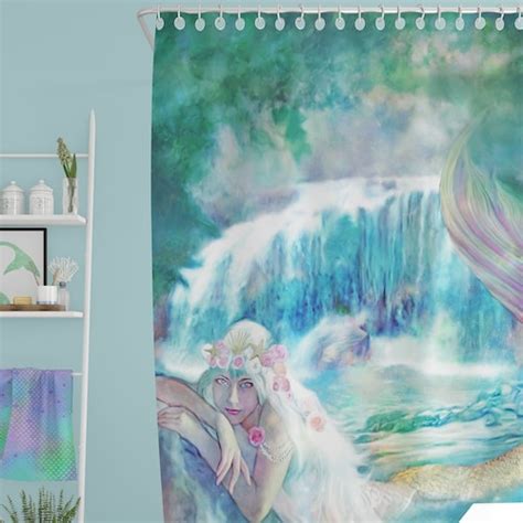 Tropical Mermaid Shower Curtain Mermaid Bathroom Decor Etsy