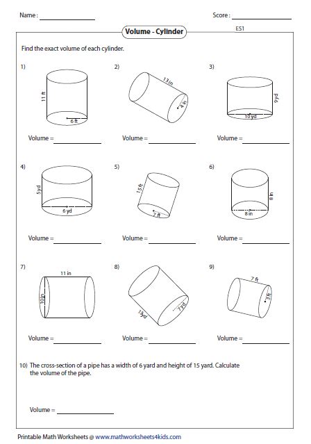 Free Worksheets Volume Of A Cylinder