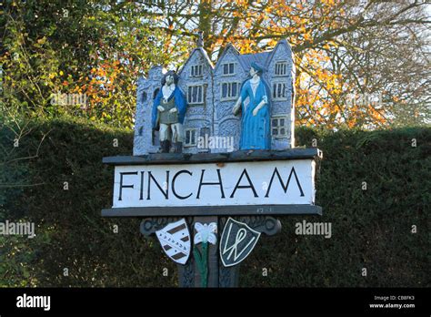 Village sign Fincham Norfolk Stock Photo - Alamy