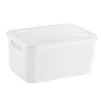 Telhanorte Cesto Organizador Rattan Medio Branco Tampa Nitron