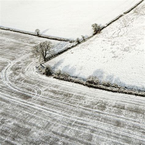 Aerial View of Snowy Fields