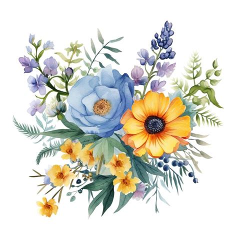 Composition Of Flowers Painted In Watercolor Premium Ai Generated Image