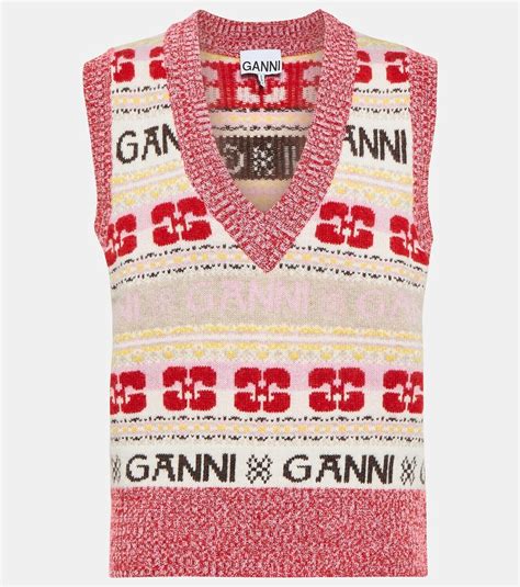 Ganni Intarsia Wool Blend Sweater Vest Ganni