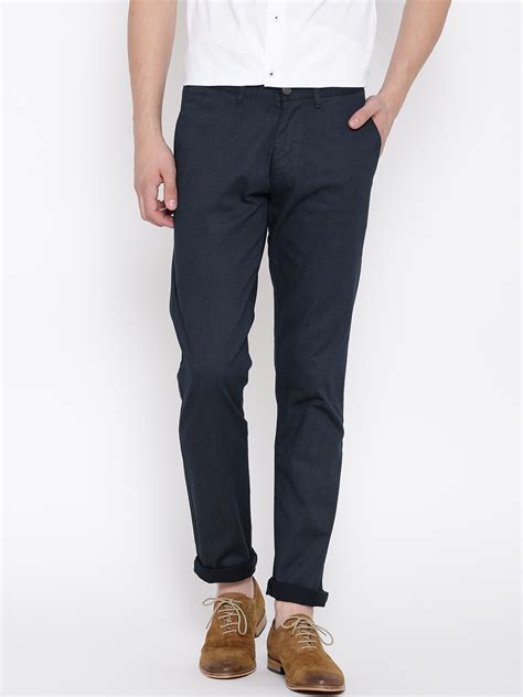 buy red tape men navy regular fit printed regular trousers trousers