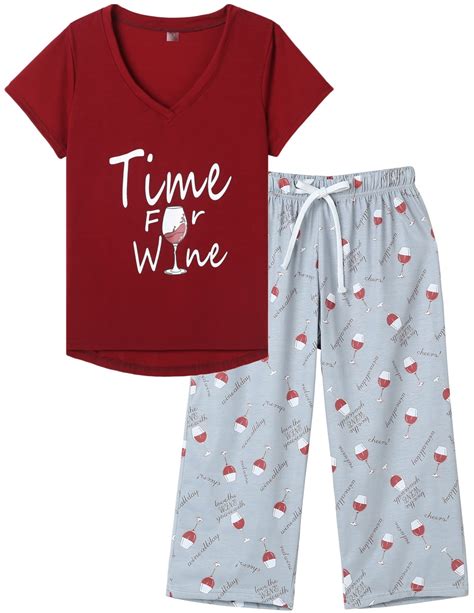 Myfav Womens Capri Pajama Sets Plus Size Sleepwear Top With Capri