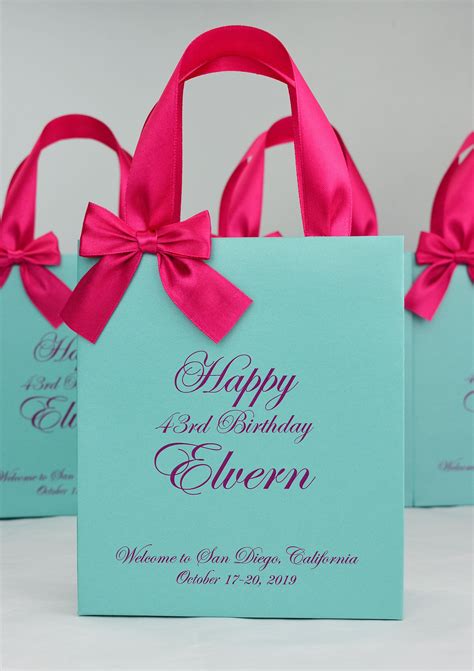 25 Birthday Party T Bags Elegant Personalized Favor Bag With Satin Ribbon Handles Bow And