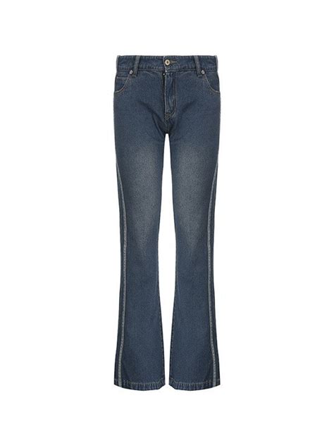 Emmiol Free Shipping 2024 Panel Striped Vintage Flare Jeans Blue S In