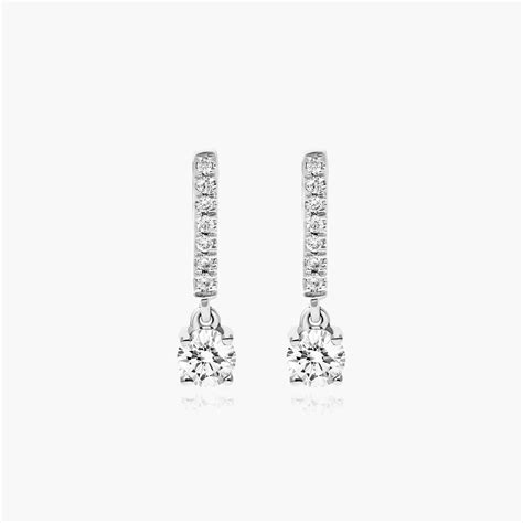 14K White Gold Round Diamond Drop Earrings-81655w14