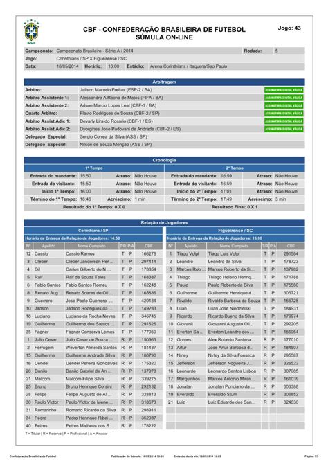 CONFEDERAÇÃO BRASILEIRA DE FUTEBOL Jogo 43 SÚMULA ON LINE DocsLib