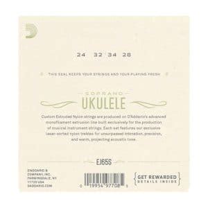 Ukulele Strings DAddario EJ65S Clear Nylon Soprano Set ADF B