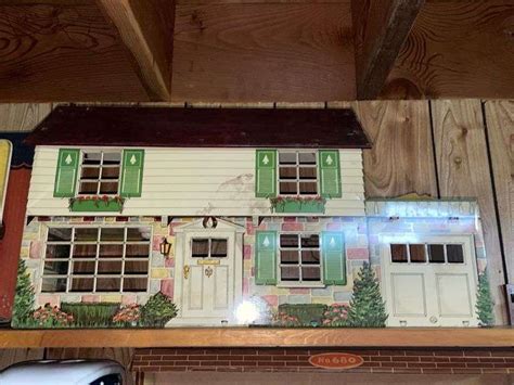 Includes A 1950s Marx Tin Dollhouse Colonial Style With Fringe Curtain