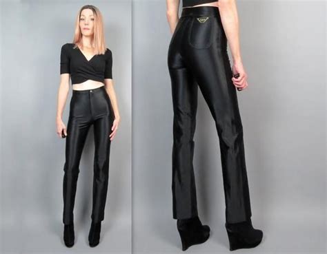 Vintage S Le Gambi Black High Waisted Pants Shiny Spandex Etsy