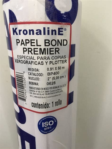 Papel Bond Kronaline Rollo 91x50 Mts Bp400 Envío gratis