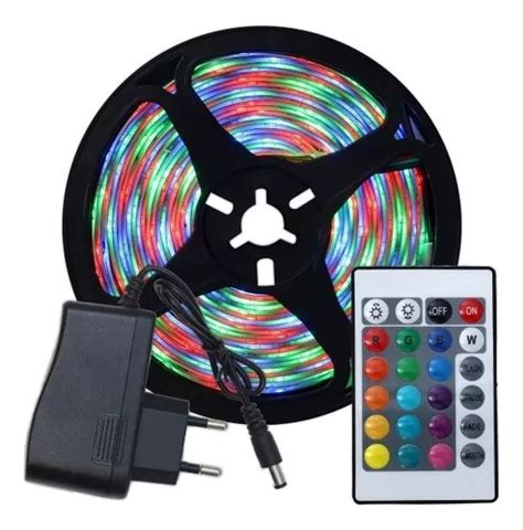 Fita Led Rgb 3528 Rolo 5m Fonte E Controle MercadoLivre