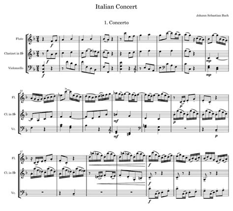 Italian Concerto BWV 971 For Flute Clarinet And Cello Trio ScoreVivo