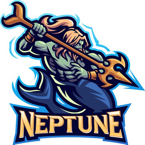 Neptune holding a trident esport mascot logo By Visink | TheHungryJPEG