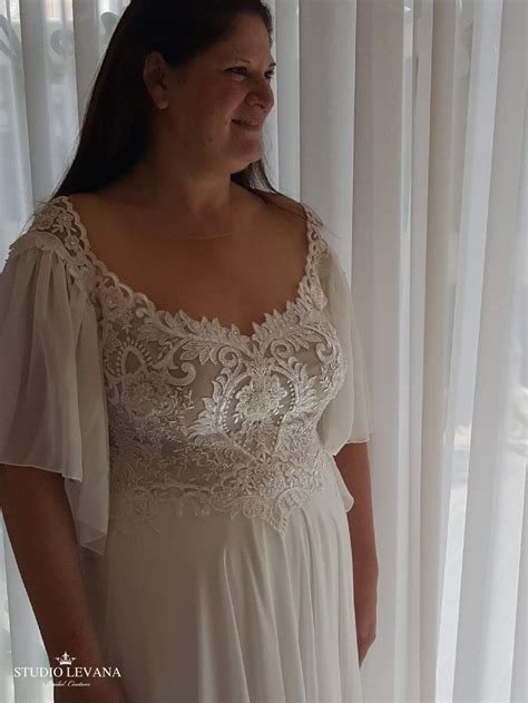 Bohemian Light Plus Size Wedding Dress With Chiffon Flutter Sleeves