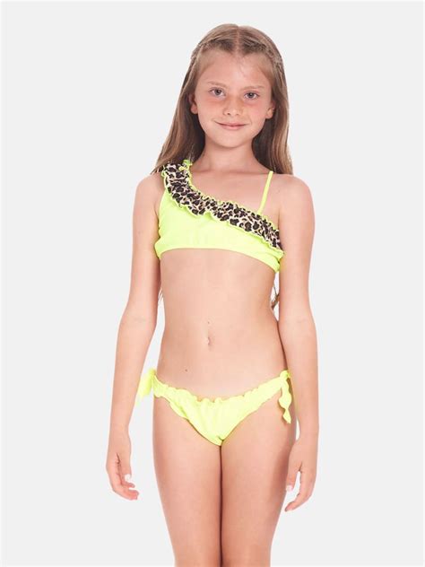 Cotazur Fluorescent Scotted Bikini With Ruffles Junior Swimwear