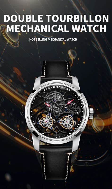 Custom Logo Luxury Leather Automatic Double Tourbillon Watch Oem