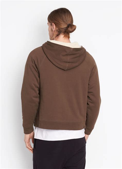 Vince Cotton Sherpa Lined Half Zip Hoodie In Mushroom Brown For Men Lyst