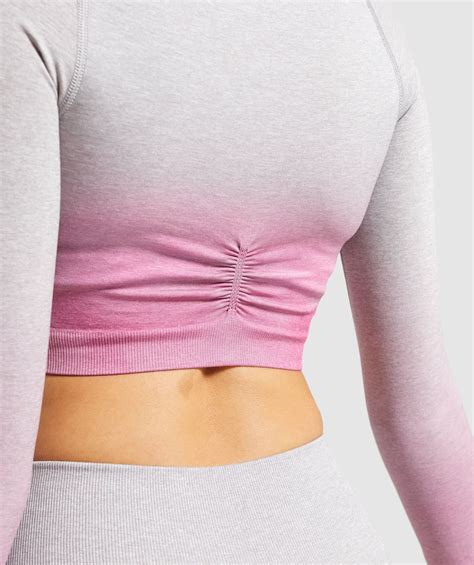 Gymshark Adapt Ombre Seamless Long Sleeve Crop Top Light Grey Marl