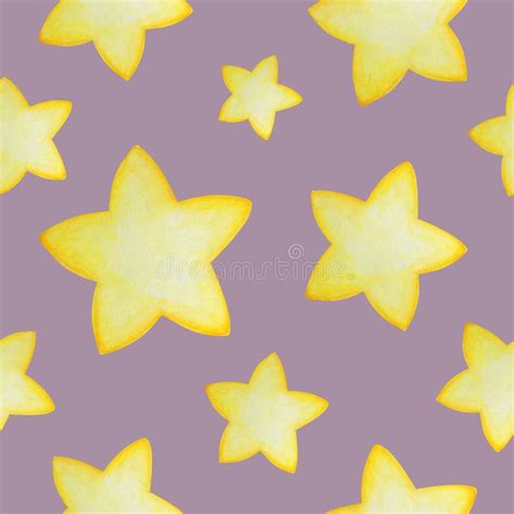 Watercolor Seamless Pattern With Stars Clouds And Moon Stock