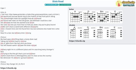 Chord Dixie Road Tab Song Lyric Sheet Guitar Ukulele Chords Vip