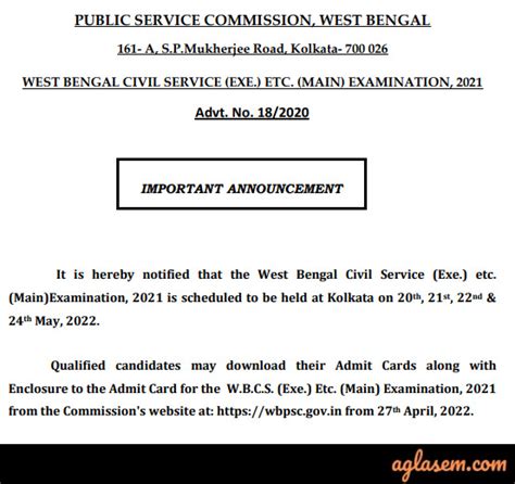 WBCS 2022 Admit Card Out Syllabus Exam Pattern AglaSem Career