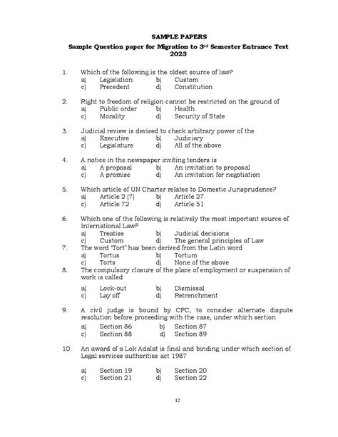 Pu Llb Migration Entrance Test Sample Paper Pdf Download Model