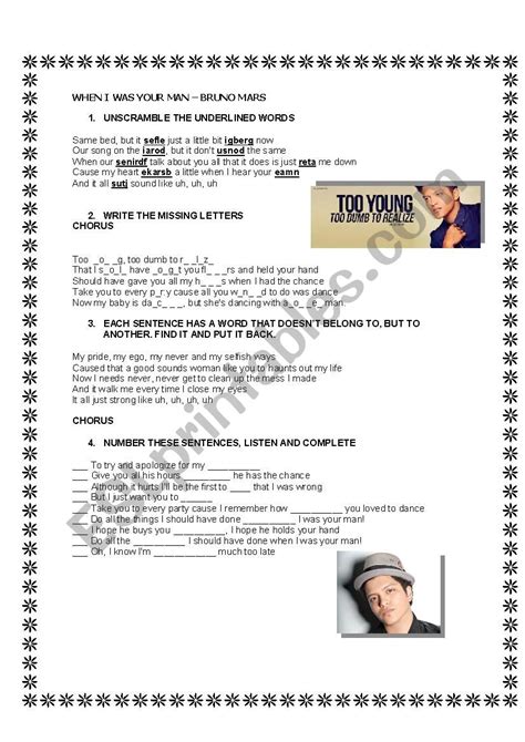 When I Was Your Man ESL Worksheet By Stefy92