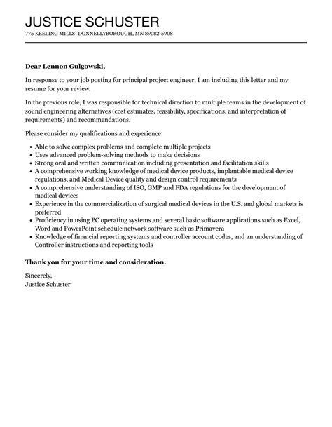 Principal Project Engineer Cover Letter Velvet Jobs