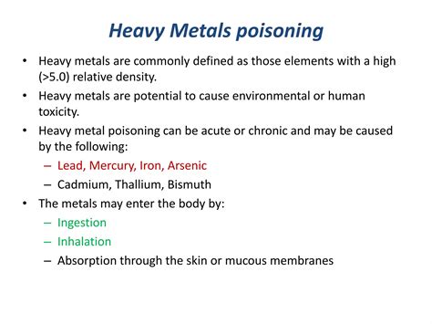 Toxicities And Manag Of Poisonings Heavy Metals Ppt